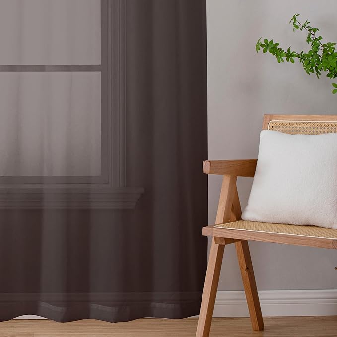 Chyhomenyc Chocolate Brown Sheer Curtains 72 Inch Length 2 Panels, Light Filtering Soft Airy Rod Pocket Voile Window Curtain Drapes for French Door Bedroom Living Room, Each 42Wx72L Inches