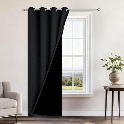 Yakamok 100% Blackout Curtains 96 Inches Long, 2 Thick Layers Heat and Full Light Blocking Soft Thermal Insulated Drapes for Bedroom(52" Wide Each Panel, Black, 1 Panel)