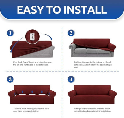 KEKUOU Stretch Oversized Sofa Slipcover 1 Piece Couch Sofa Cover (94"-110") Furniture Protector 4 Seater Sofa with Elastic Bottom for Kid,Pet.Jacquard Checked Pattern Fabric(X Large,Dark Red)