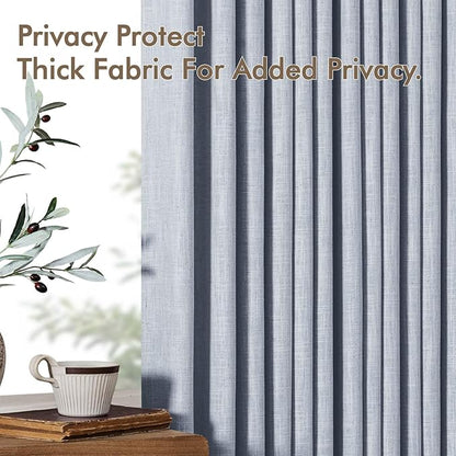 MIULEE Pinch Pleated Thick Linen Curtains 102 Inches Long 2 Panels for Living Room Bedroom, Linen Textured Drapes Pleat Back Tab Memory Trained Light Filtering Light Blue Window Curtains with Hooks