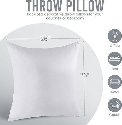 Utopia Bedding 26x26 Pillow Inserts, Set of 2, White – Indoor Decorative Throw Pillows for Bed, Sofa & Couch – Soft, Supportive & Fluffy Cushion Inserts