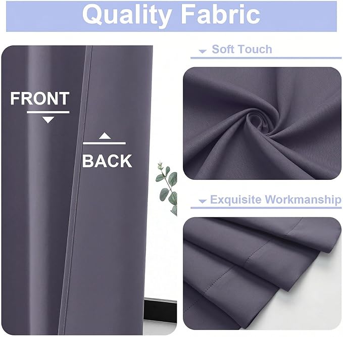 Simplebrand Ava Greyish Purple Blackout Curtains for Bedroom 96 Inches Long 2 Panels, Solid Thermal Insulated, Energy Saving Nursery Window Treatment Curtains Blackout Drapes, W40 x L96 Inch