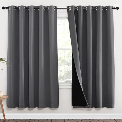 NICETOWN Grey Full Shade Curtain Panels, Pair of Energy Smart & Noise Blocking Out Blackout Drapes for Dining Room Window, Thermal Insulated Guest Room Lined Window Dressing(Gray, 70 x 72 inch)