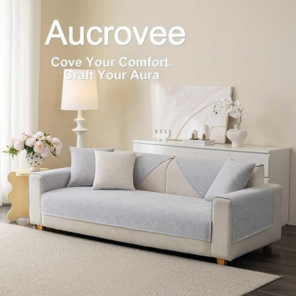 Soft Waterproof Chenille Cover Washable, Non Slip Sectional Sofa Covers for 3 Cushion Couch Sofa L Sharped Sofa Slipcover for Pets, Furniture Protector (1 PCS 36"x82" Light Grey)