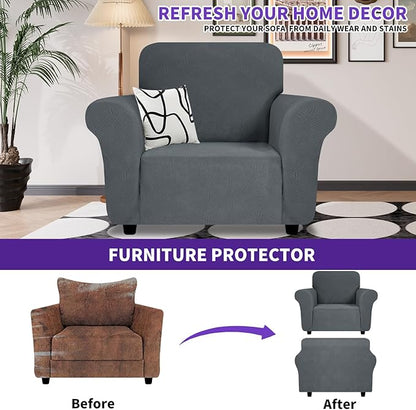 ZNSAYOTX Super Stretch Chair Slipcover (30"-47"), New Striped Sofa Chair Covers for Living Room, Dogs Pet Friendly Anti-Slip Chair Protector Spandex Armchair Slipcovers (Dark Grey, Chair)
