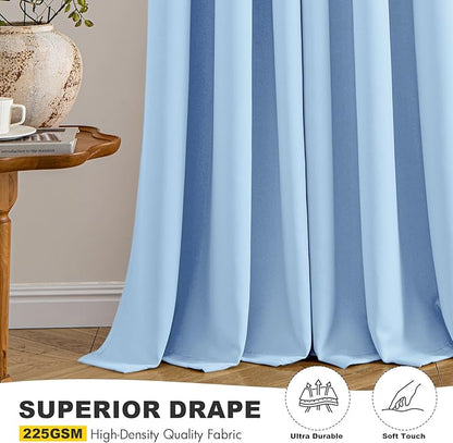 MIULEE Sky Blue Blackout Curtains for Bedroom Living Room 45 Inches Long 2 Panels, Thermal Insulated Room Darkening Drapes Solid Grommet Noise Reduction Light Blocking Window Treatments 40x45 Inch