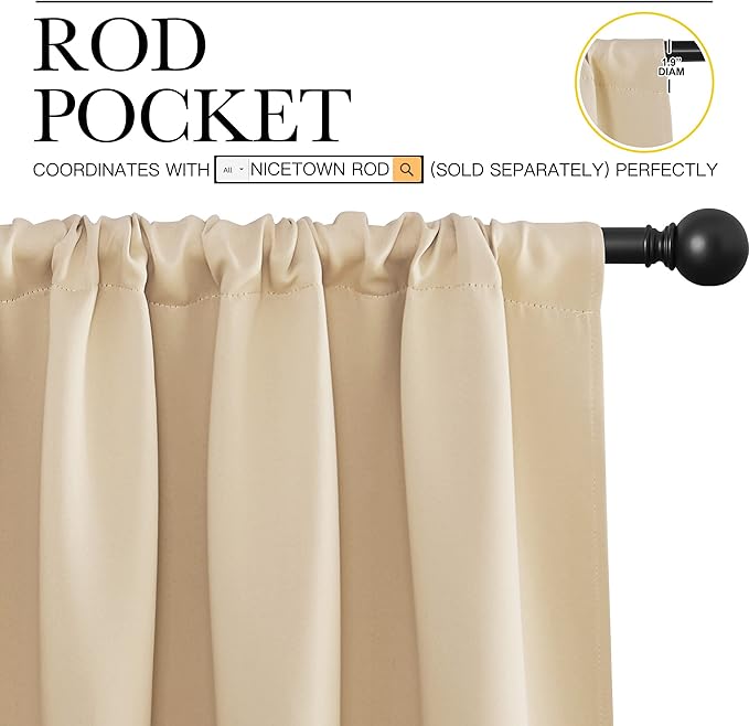 NICETOWN Room Darkening Curtains for Bedroom - Home Decoration Privacy Protection Thermal Insulated Solid Drapes/Draperies for Large Window (Biscotti Beige, Set of 2, 52 x 84 inches)
