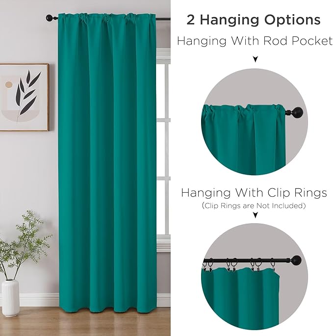 CUCRAF Turquoise Blackout Curtains 84 inch Length 2 Panels Set, Rod Pocket Room Darkening Drapes for Bedroom Living Room, Insulated Thermal Light Blocking Window Curtain (W52 x L84 Inch)