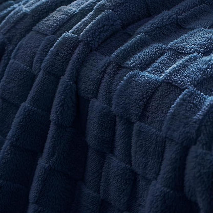 Exclusivo Mezcla Fleece Throw Blanket for Couch,Super Soft and Warm Lightweight Checkered Pattern Blankets for All Seasons, 50x60 Inches, Navy Blue