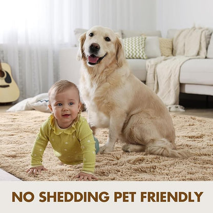 5x7 Ft Shag Beige Rugs for Bedroom Living Room, Ultra Soft Fluffy Furry Area Rugs for Playroom Indoor Floor, Aesthetic Carpet for Kids Home Decor