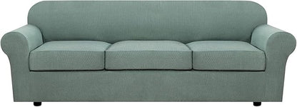 H.VERSAILTEX 4 Piece Stretch Sofa Covers for 3 Cushion Couch Covers for Living Room Furniture Slipcovers (Base Cover Plus 3 Seat Cushion Covers) Upgraded Thicker Jacquard Fabric (XL Sofa, Sage)