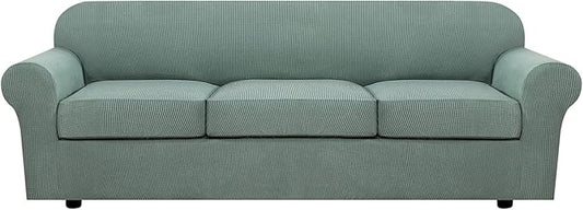 H.VERSAILTEX 4 Piece Stretch Sofa Covers for 3 Cushion Couch Covers for Living Room Furniture Slipcovers (Base Cover Plus 3 Seat Cushion Covers) Upgraded Thicker Jacquard Fabric (XL Sofa, Sage)