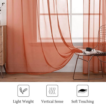 MIULEE 2 Panels Solid Color Sheer Window Curtains Elegant Window Voile Fall Panels/Drapes/Treatment for Bedroom Living Room (54X54 Inches Burnt Orange)