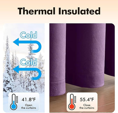 MIULEE Velvet Curtains Purple Elegant Grommet Thermal Insulated Soundproof Room Darkening Curtains/Drapes for Classical Living Room Bedroom Decor 52 x 84 Inch Set of 2