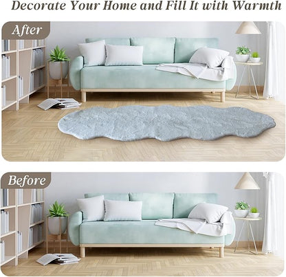 ThreadGlobe Fluffy Faux Rabbit Fur Rug Runner 2'x6', Ultra Soft & Non-Slip Rugs for Bedroom, Living Room, Nursery, No Shedding Machine Washable Rug, Grey, 2x6 Ft