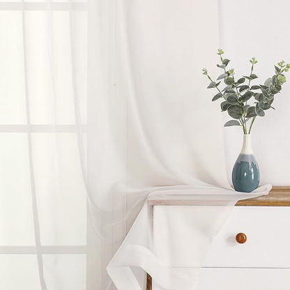 Chyhomenyc Sheer Curtains 72 Inch Length 2 Panels, Short Window Curtain Drapes Semi Transparent Voile Rod Pocket Curtains for Dining Bedroom Nursery Living Room, 42W x 72L inch, Ivory