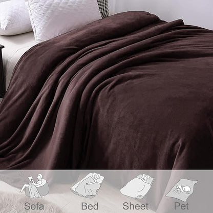 Exclusivo Mezcla Fleece Blanket Twin Size for Bed, Super Soft and Warm, All Season, Cozy, Plush, Lightweight, 60x80 Inches Coffee