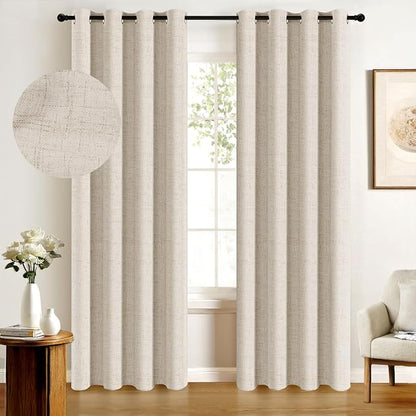 100% Blackout Shield Linen Blackout Curtains for Bedroom, Butter Cream Grommet Curtains for Living Room, Thermal Insulated Room Darkening Drapes for Nursery, Boho Home Decor, 50" W x 63" L, 2 Panels