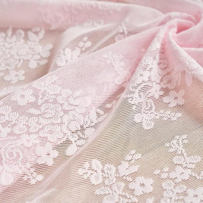 YJ YANJUN Vintage Lace Curtains Cute Pink Floral Cafe Curtains 45 inch Length 2 Panels Short Sheer Drapes for Kitchen Bathroom Laundry Room Girl Nursery Room Décor Rod Pocket 52" W x 45" L Baby Pink