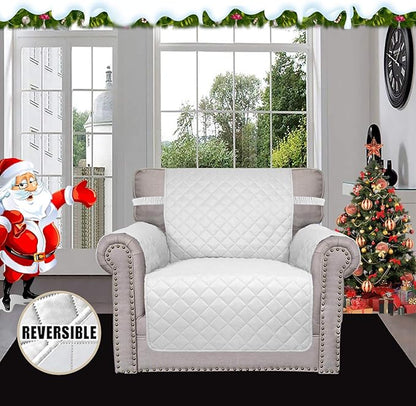 Easy-Going Chair Sofa Slipcover Reversible Sofa Cover Water Resistant Couch Cover Furniture Protector Cover with Elastic Straps for Pets Kids Children Dog Cat (Chair, White/White)