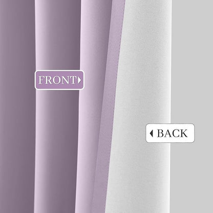 Yakamok Lilac 100% Blackout Curtains 63 Inches Long with 2 Thick Layers-Light Purple Room Darkening Thermal Insulated Window Curtain Set of 2 Panels for Bedroom Living Room 52x63 Inches,Lavender