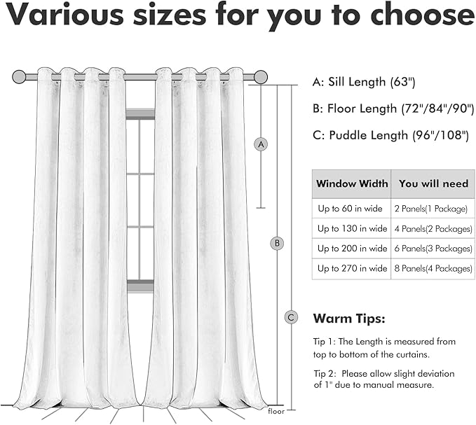 MIULEE Elegant Velvet Curtains Ivory Grommet Curtains Thermal Insulated Soundproof Room Darkening Blackout Curtains/Drapes for Girls & Ladys Living Room/Bedroom Decor 52 x 96 Inch 2 Panels