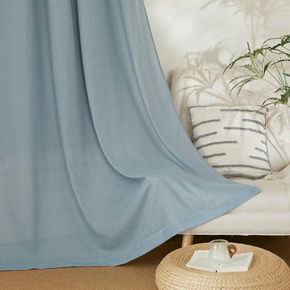 NICETOWN Stone Blue Linen Doorway Curtains 80 inches Long, Grommet Thick Linen Weave Semi Sheer Window Treatments Privacy Assured with Light Filtering for Bedroom/Side Door, W34 x L80
