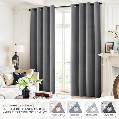 Yakamok Grey Room Darkening 100% Blackout Curtains Grommet Window Treatments with 2 Thick Layers-Gray Thermal Insulated Drapes Set of 2 Panels for Bedroom Living Room 38 Inches by 63 Inches Length