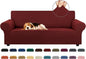 KEKUOU Stretch Sofa Cover Slipcover ，Couch Covers for 3 Cushion Couch Sofa pet Friendly (78"-94") Furniture Protector Sofa with Elastic Bottom for Kids,Dog, Jacquard Small Checked(Large,Dark Red)