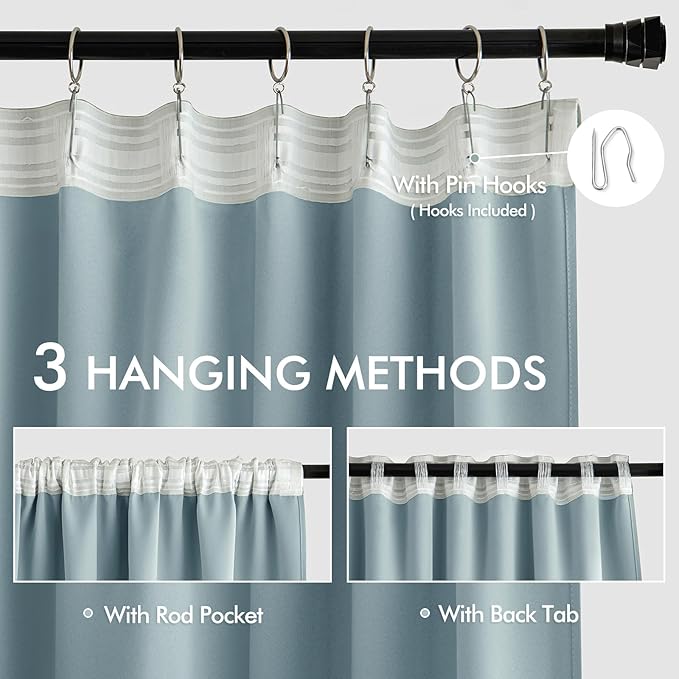 MIULEE Slate Blue Back Tab Blackout Curtains 102 Inch Long 2 Panels Set for Bedroom, Rod Pocket/Pinch Pleated Thermal Insulated Living Room Darkening Light Blocking Floor to Ceiling Drapes