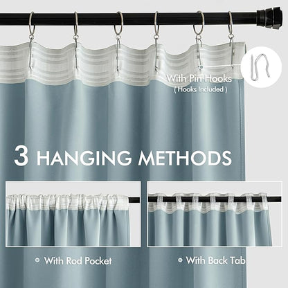 MIULEE Slate Blue Back Tab Blackout Curtains 102 Inch Long 2 Panels Set for Bedroom, Rod Pocket/Pinch Pleated Thermal Insulated Living Room Darkening Light Blocking Floor to Ceiling Drapes