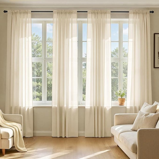 MIULEE Cream Sheer Curtains 102 Inches Long, 4 Panels Set, Light Filtering Rod Pocket Voile Drapes for Living Room and Bedroom, Airy Soft Fabric Window Treatments, 42 x 102 Inches