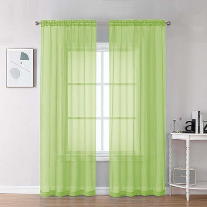 Chyhomenyc Sheer Lime Curtains 90 inches Long 2 Panels, Light Filtering Soft Airy Solid Elegant Voile Window Treatment Drapes for Bedroom Living Room, 42Wx90L Inches
