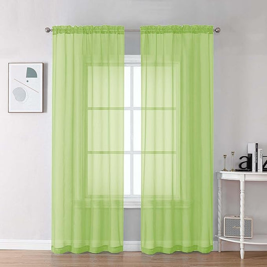 Chyhomenyc Sheer Lime Curtains 90 inches Long 2 Panels, Light Filtering Soft Airy Solid Elegant Voile Window Treatment Drapes for Bedroom Living Room, 42Wx90L Inches