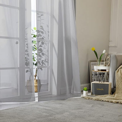 Aiyufeng 2 Pack: Basic Grey Sheer Curtain Drapes for Living Room 108 Inch Length 2 Panels, Light Filtering Voile Drapes for Bedroom, Patio, Sliding Door, Each 40" W x 108" L