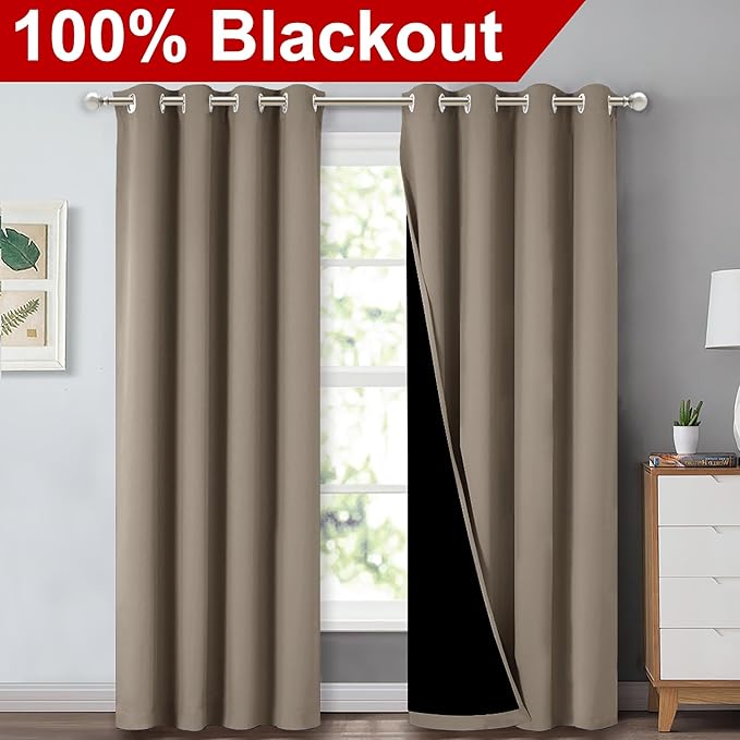 NICETOWN Taupe Full Shade Curtain Panels, Pair of Energy Smart & Noise Blocking Out Blackout Drapes for Dining Room Window, Thermal Insulated Guest Room Lined Window Dressing, 52 x 84 inch