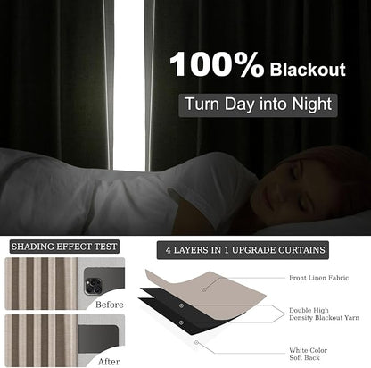 Topfinel Light Blocking Rustic 96 Inch Long Linen Curtains 2 Panel Set, Modern Farmhouse Curtains for Living Room, Room Darkening Tab Top Textured Noise Reduction Drape 8FT Hook&Ring Included