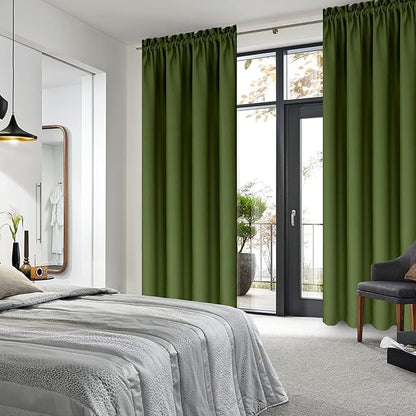 DWCN Olive Green Room Darkening Blackout Curtains - Thermal Insulated Privacy Energy Saving Window Curtain Drapes 38 x 72 inch Length, Set of 2 Bedroom Living Room Curtains