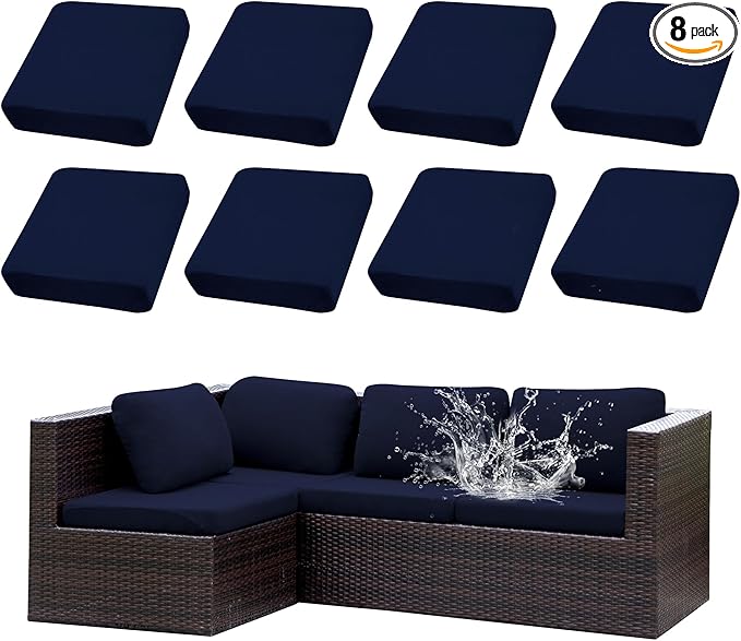 Outdoor Cushion Covers Set,8PCS Patio Furniture Couch Seat Slipcovers, Replacement for Sofa Sectional Chair(Cover，Only)