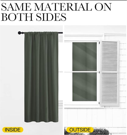 NICETOWN Bedroom Curtains Blackout Draperies - All Season Thermal Insulated Solid Rod Pocket Top Blackout Curtains/Drapes for Kid's Room (Dark Mallard, 1 Pair, 42 x 36 Inch)