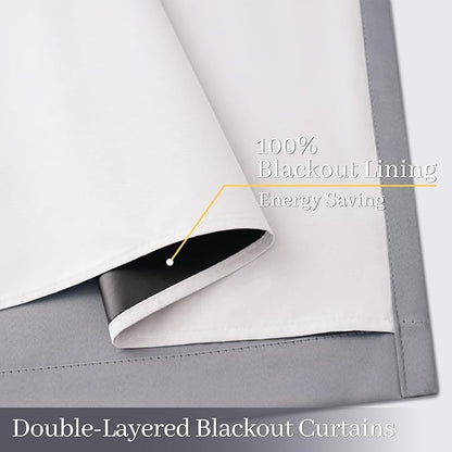 Yakamok Grey Room Darkening 100% Blackout Curtains Grommet Extra Wide Window Treatment with 2 Thick Layers-Gray Thermal Insulated Drape 1 Panel for Living Room Patio Door 100 by 84 Inches Length