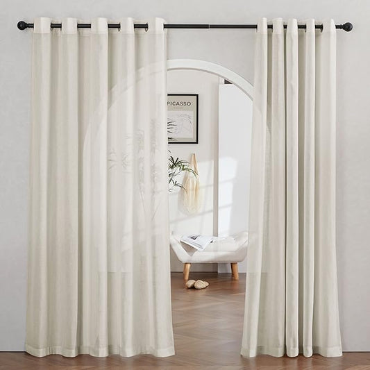 NICETOWN Semi Sheer Linen Curtains Extra Wide for French Door, Grommet Privacy with Light Filtering Vertical Window Curtains for Living Room/Bedroom, Natural, W62 x L84, 2 PCs