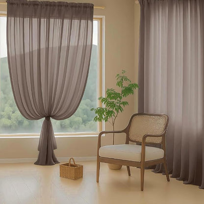 Chocolate Sheer Curtains 84 Inches Long 2 Panels, Elegant Airy Transparent Light Filtering Window Curtains, Window Drapes for Living Room Bedroom, Top Dual Rod Pocket Design, 2x42Wx84L Inches