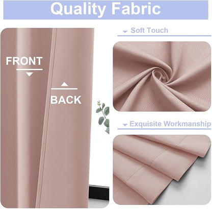 Simplebrand Ava Blush Short 24 Inches Blackout Curtain 2 Panels Set, Half Window Rod Pocket Privacy Curtain Tiers for Kitchen, Curtains Blackout for Bathroom Shades, W30 x L24 Inch, Blush