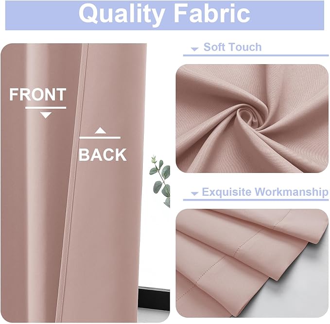 Simplebrand Ava Blush Blackout Curtains for Bedroom 84 Inch Length 2 Panels Set, Solid Thermal Insulated Privacy Nursery Window Treatment Curtains Blackout Drapes, W50 x L84 Inch, Blush