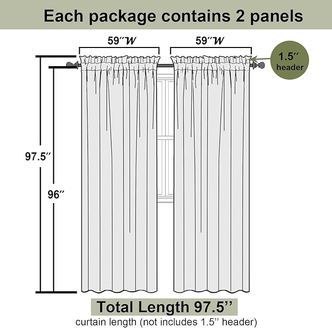 Lecloud Taupe Sheer Curtains 96 Inches Long 2 Panels Set, Home Decor Light Filtering Airy Solid Color Drapes, Dual Rod Pocket Living Room Curtains for Bedroom Dining Room, Each Panel 59" W x 96" L