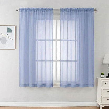 OVZME Sheer Curtains 63 inch Length 2 Panels Set for Bedroom Living Room, Soft Airy Elegant Light Filtering Sheer Curtains, Dual Rod Pocket Window Drapes, Each 42W x 63L Inches, Demin Blue