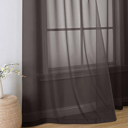 Simplebrand Chocolate Sheer Curtains 96 Inches Long, Light Filtering Rod Pocket Solid Color Window Sheer Curtain Panels, Elegant Curtains & Drapes for Living Room, Bedroom 2 Panels, 42" W x 96" L