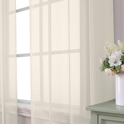 Aiyufeng Cream Sheer Curtains 63 Inch Length 2 Panels Set for Living Room, Light Filtering Green Window Sheers Drapes for Bedroom, Each 42" W x 63" L