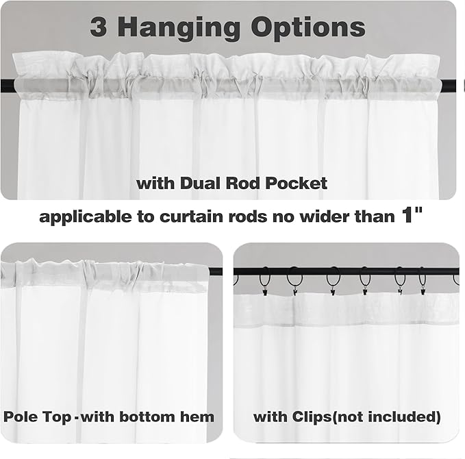 Chyhomenyc White Sheer Curtains 96 inches Long 2 Panels Set, Light Filtering Airy Solid Voile Window Treatment Drapes for Bedroom Living Room, Each 42Wx96L, 8FT Long, Set of 2, White